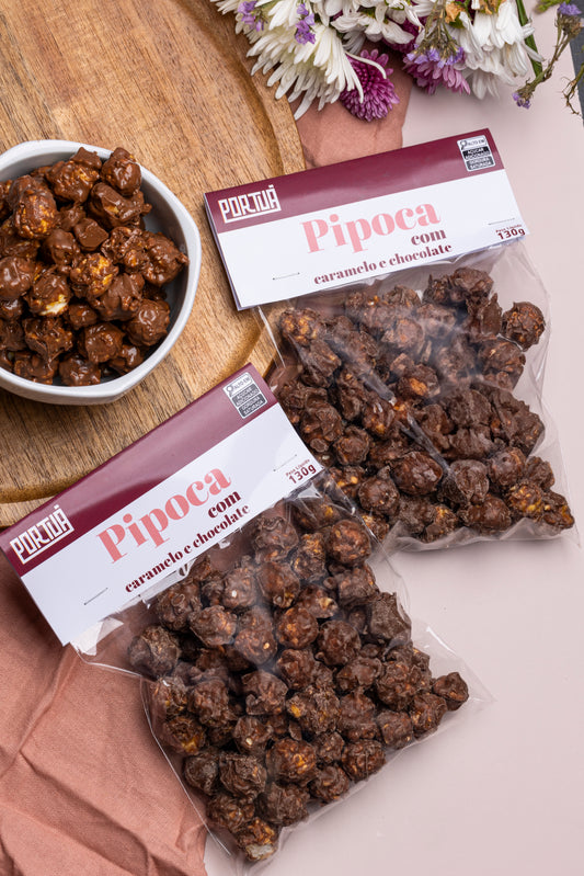 Pipoca banhada no chocolate 100g